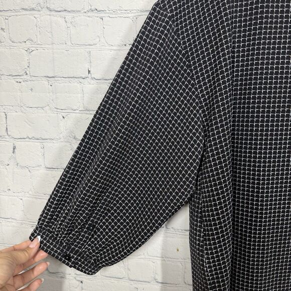 Express Blouse Women Large Check Geometric Abstract Flowy Long Sleeve Preppy Top - Picture 8 of 11